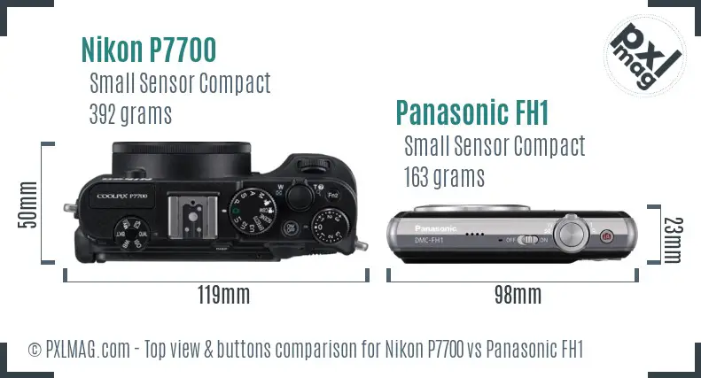 Nikon P7700 vs Panasonic FH1 top view buttons comparison