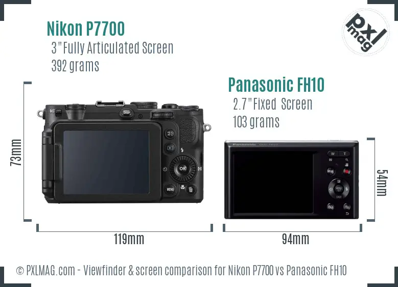 Nikon P7700 vs Panasonic FH10 Screen and Viewfinder comparison