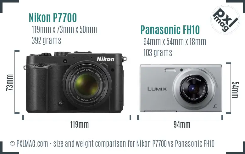 Nikon P7700 vs Panasonic FH10 size comparison