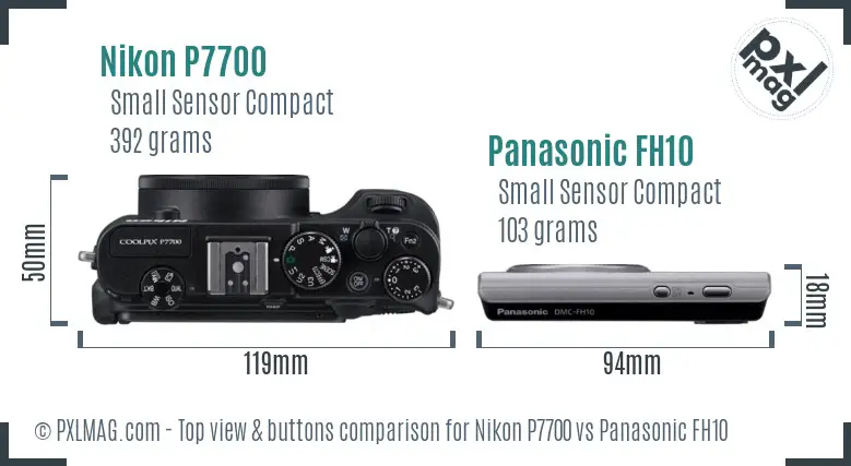 Nikon P7700 vs Panasonic FH10 top view buttons comparison
