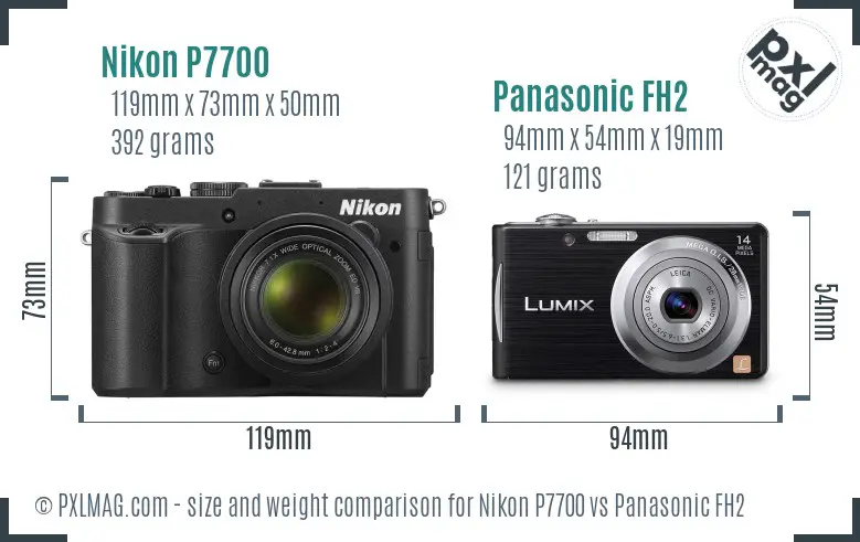 Nikon P7700 vs Panasonic FH2 size comparison