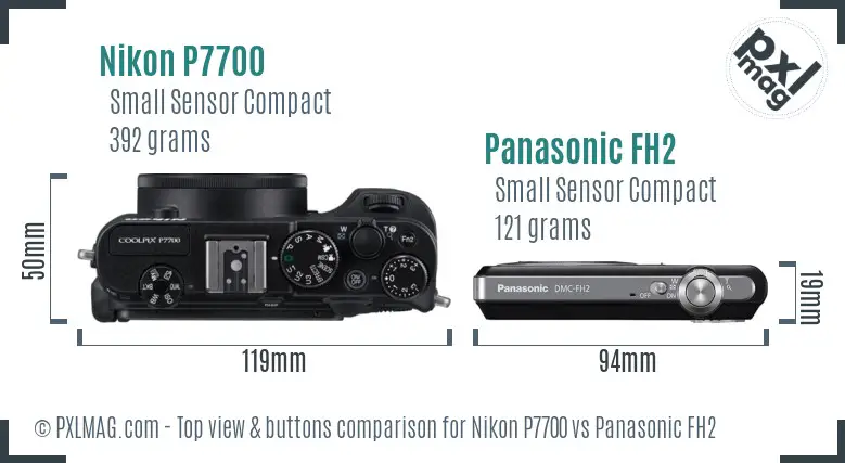 Nikon P7700 vs Panasonic FH2 top view buttons comparison