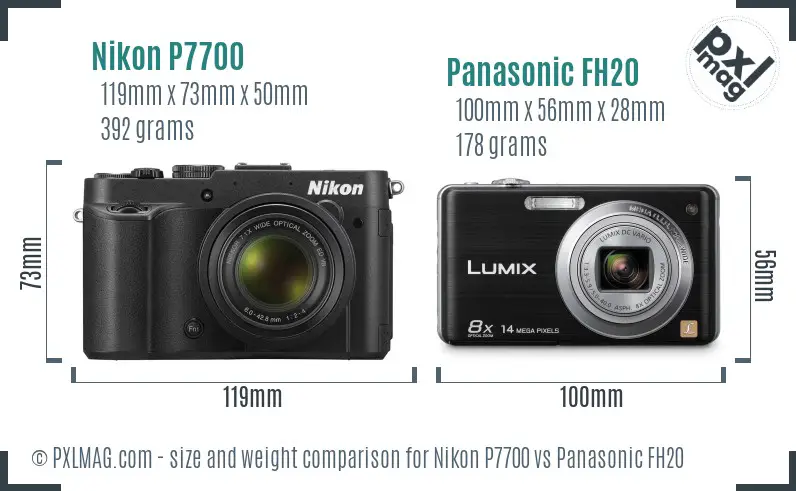 Nikon P7700 vs Panasonic FH20 size comparison