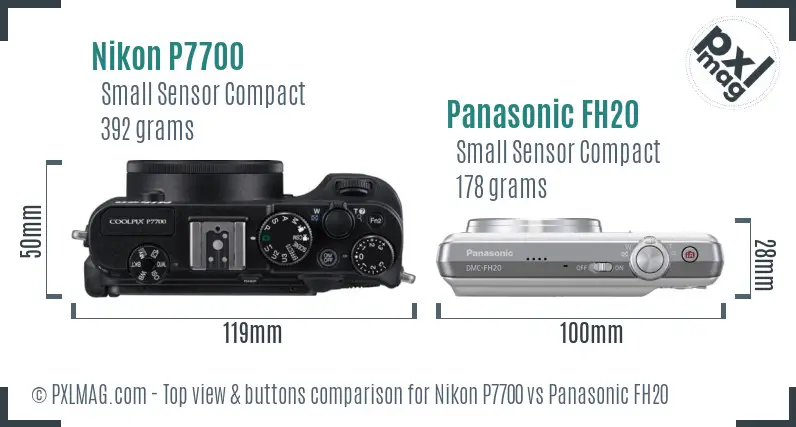 Nikon P7700 vs Panasonic FH20 top view buttons comparison