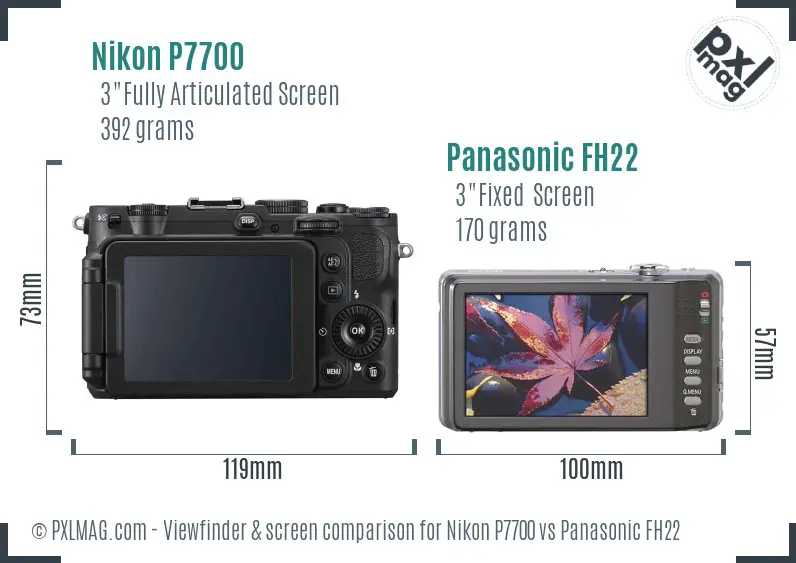 Nikon P7700 vs Panasonic FH22 Screen and Viewfinder comparison