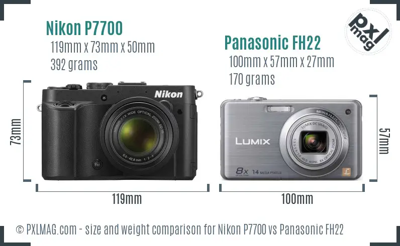 Nikon P7700 vs Panasonic FH22 size comparison