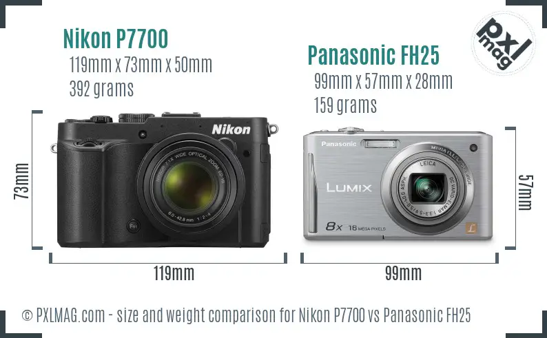Nikon P7700 vs Panasonic FH25 size comparison