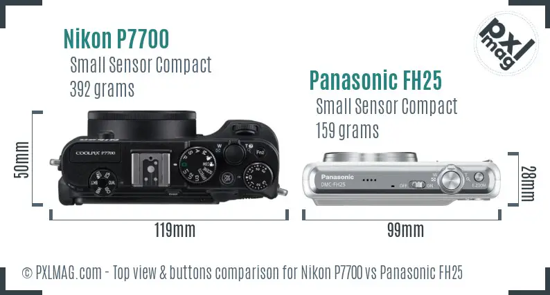 Nikon P7700 vs Panasonic FH25 top view buttons comparison