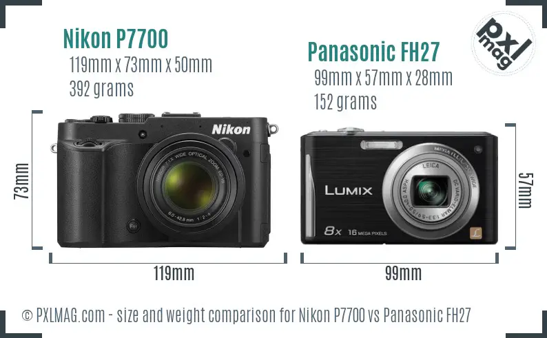 Nikon P7700 vs Panasonic FH27 size comparison
