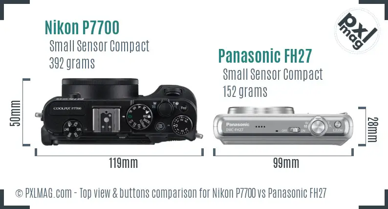 Nikon P7700 vs Panasonic FH27 top view buttons comparison