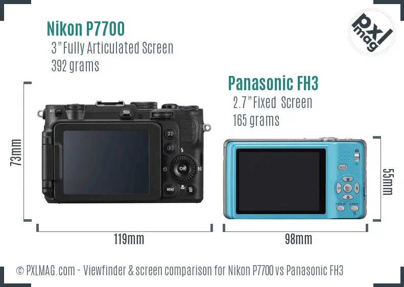 Nikon P7700 vs Panasonic FH3 Screen and Viewfinder comparison