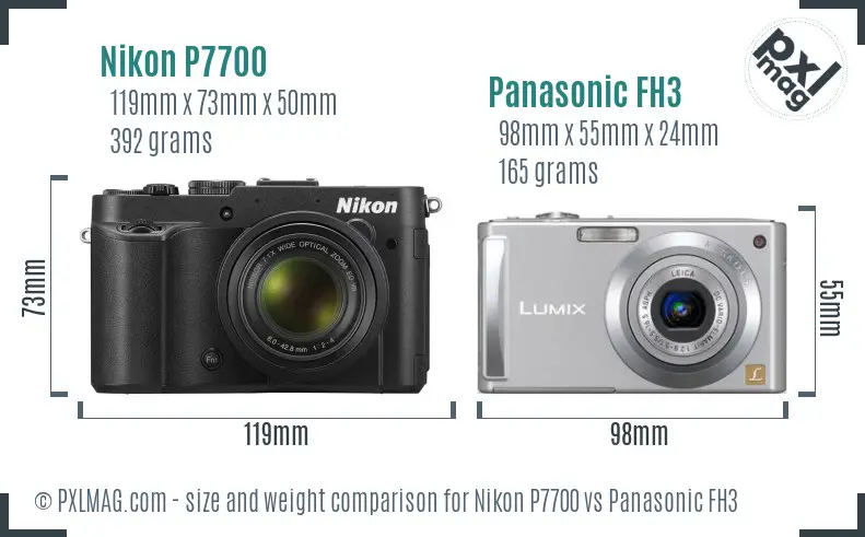 Nikon P7700 vs Panasonic FH3 size comparison