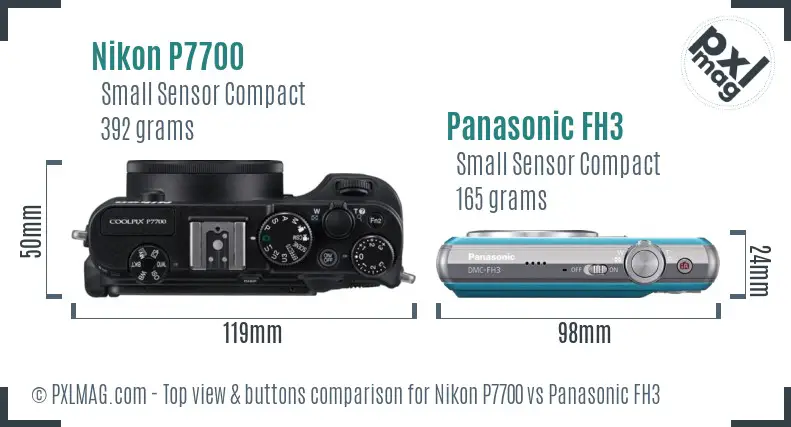 Nikon P7700 vs Panasonic FH3 top view buttons comparison