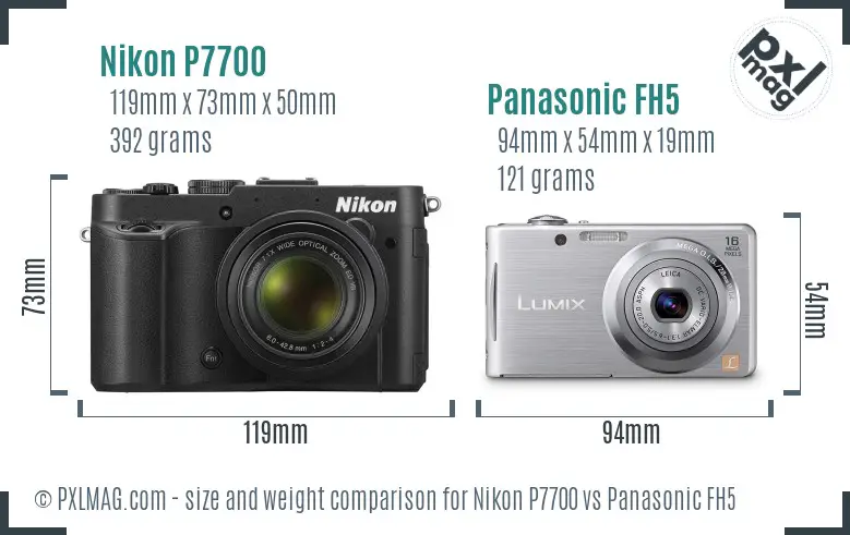 Nikon P7700 vs Panasonic FH5 size comparison