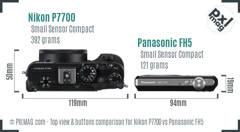 Nikon P7700 vs Panasonic FH5 top view buttons comparison
