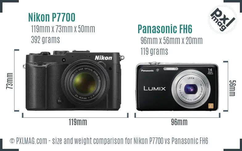 Nikon P7700 vs Panasonic FH6 size comparison
