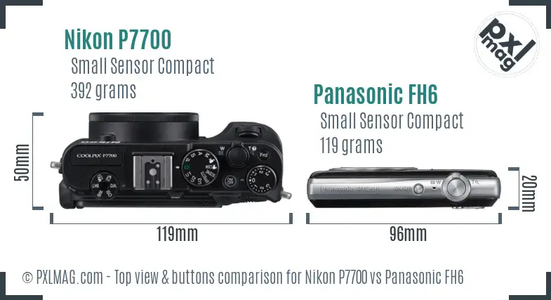 Nikon P7700 vs Panasonic FH6 top view buttons comparison