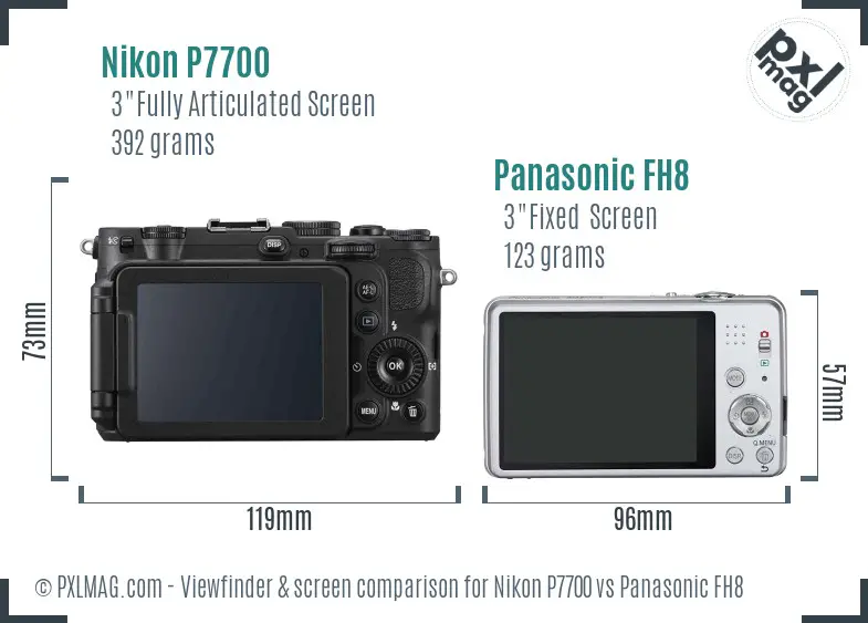 Nikon P7700 vs Panasonic FH8 Screen and Viewfinder comparison