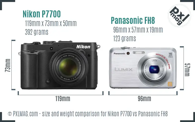 Nikon P7700 vs Panasonic FH8 size comparison
