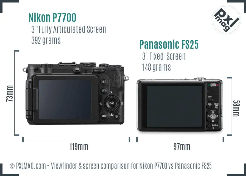 Nikon P7700 vs Panasonic FS25 Screen and Viewfinder comparison