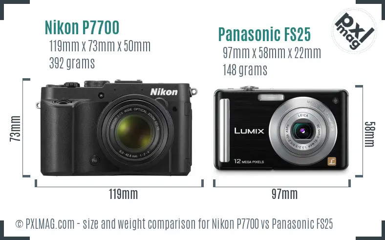 Nikon P7700 vs Panasonic FS25 size comparison