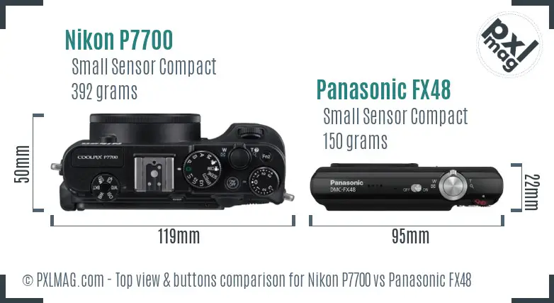 Nikon P7700 vs Panasonic FX48 top view buttons comparison