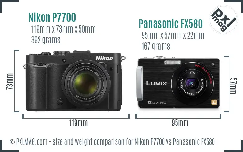 Nikon P7700 vs Panasonic FX580 size comparison