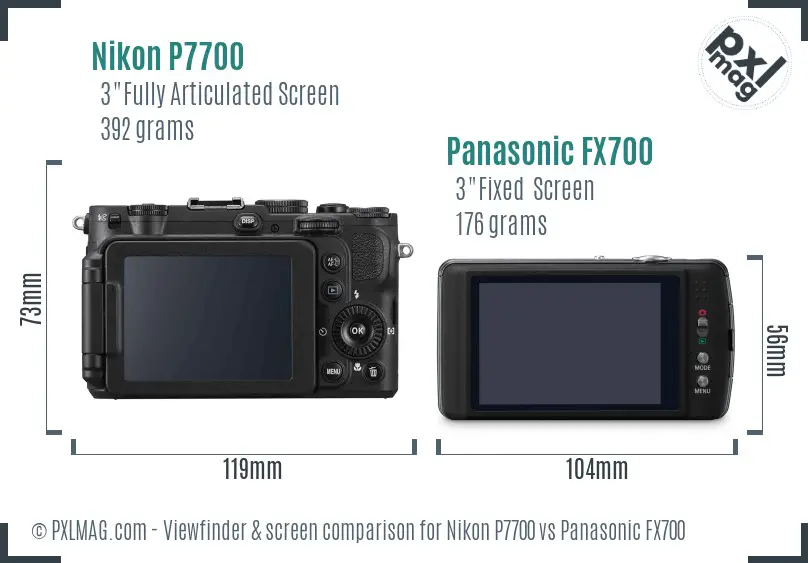 Nikon P7700 vs Panasonic FX700 Screen and Viewfinder comparison