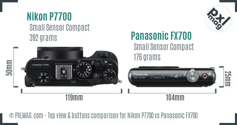 Nikon P7700 vs Panasonic FX700 top view buttons comparison
