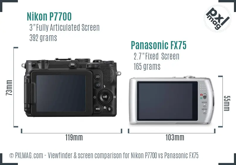 Nikon P7700 vs Panasonic FX75 Screen and Viewfinder comparison