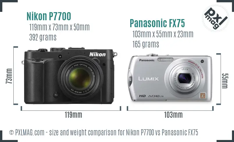 Nikon P7700 vs Panasonic FX75 size comparison