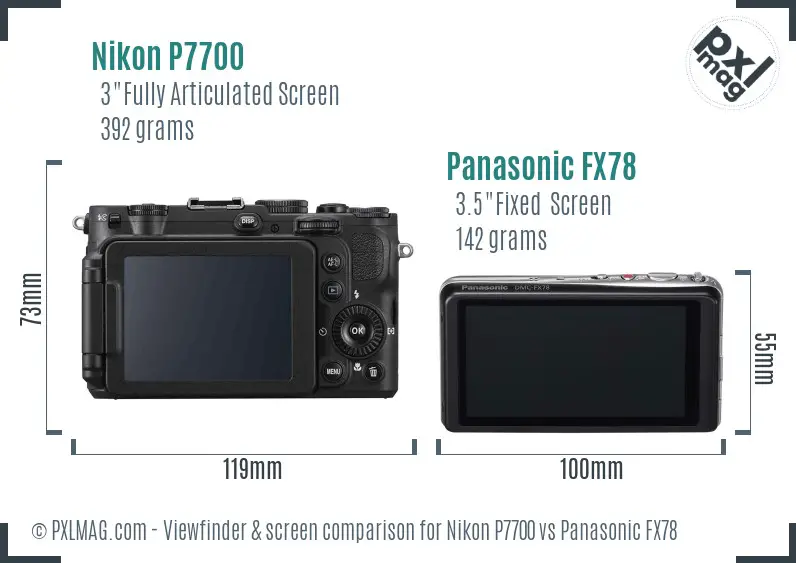 Nikon P7700 vs Panasonic FX78 Screen and Viewfinder comparison