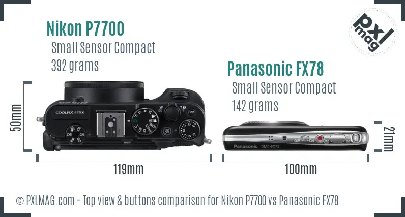 Nikon P7700 vs Panasonic FX78 top view buttons comparison