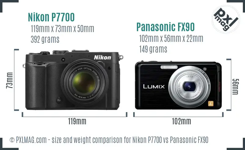 Nikon P7700 vs Panasonic FX90 size comparison