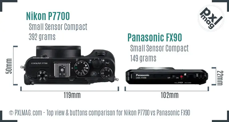 Nikon P7700 vs Panasonic FX90 top view buttons comparison