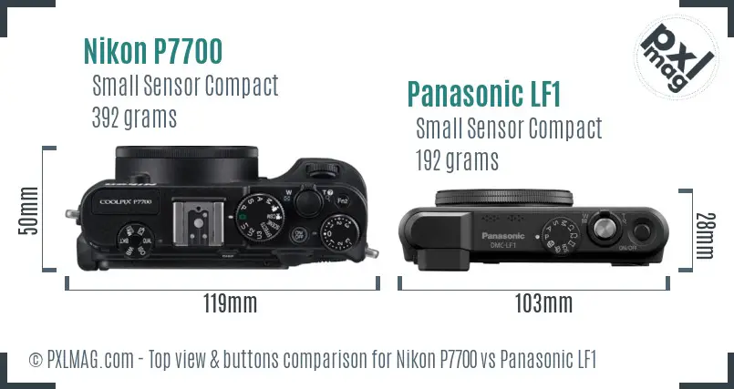 Nikon P7700 vs Panasonic LF1 top view buttons comparison
