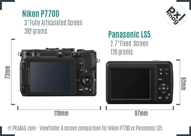 Nikon P7700 vs Panasonic LS5 Screen and Viewfinder comparison