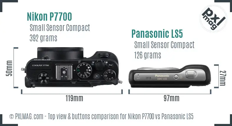 Nikon P7700 vs Panasonic LS5 top view buttons comparison