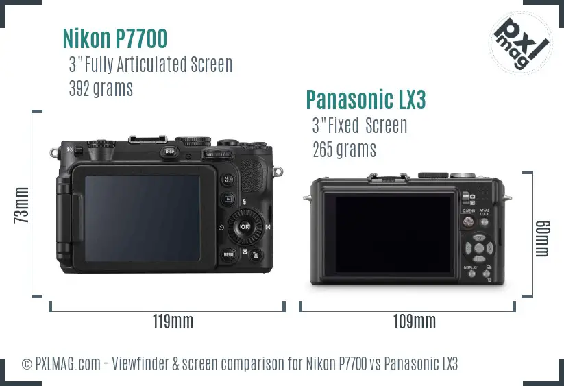 Nikon P7700 vs Panasonic LX3 Screen and Viewfinder comparison