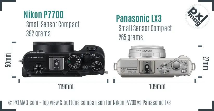 Nikon P7700 vs Panasonic LX3 top view buttons comparison