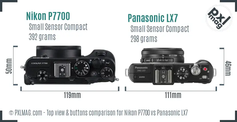 Nikon P7700 vs Panasonic LX7 top view buttons comparison