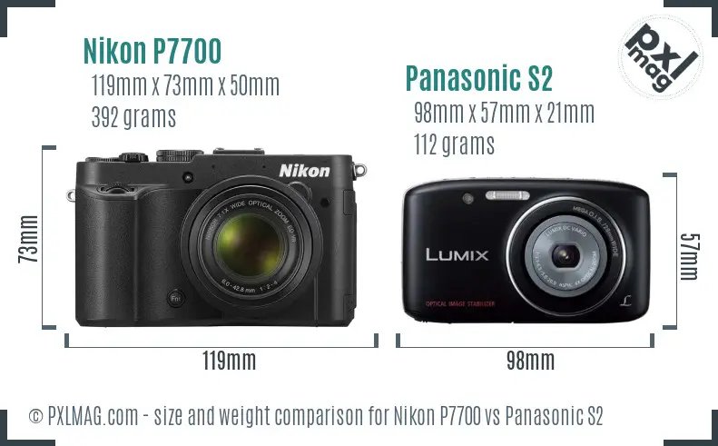Nikon P7700 vs Panasonic S2 size comparison