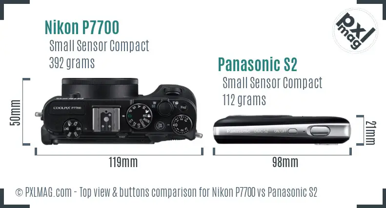 Nikon P7700 vs Panasonic S2 top view buttons comparison