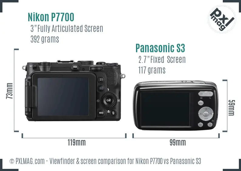 Nikon P7700 vs Panasonic S3 Screen and Viewfinder comparison