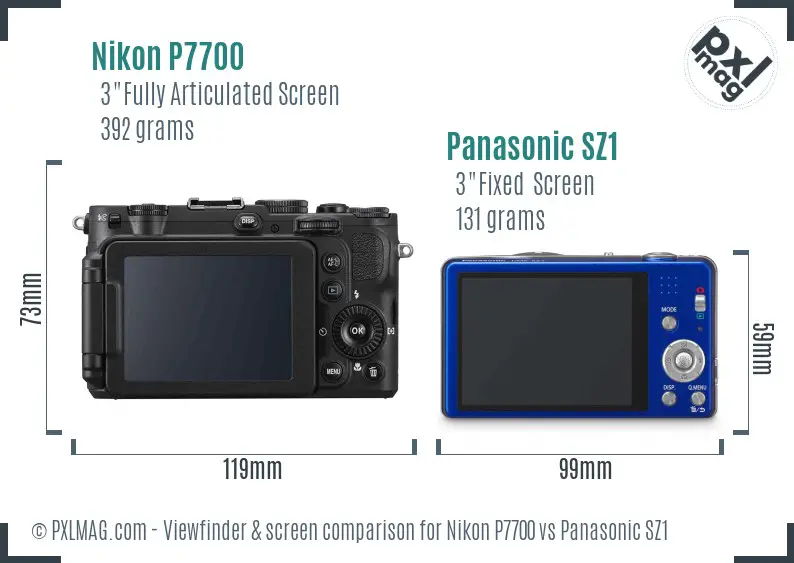 Nikon P7700 vs Panasonic SZ1 Screen and Viewfinder comparison