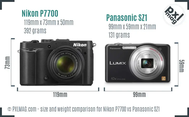 Nikon P7700 vs Panasonic SZ1 size comparison