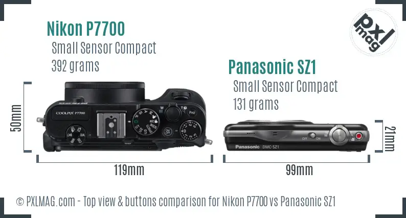 Nikon P7700 vs Panasonic SZ1 top view buttons comparison