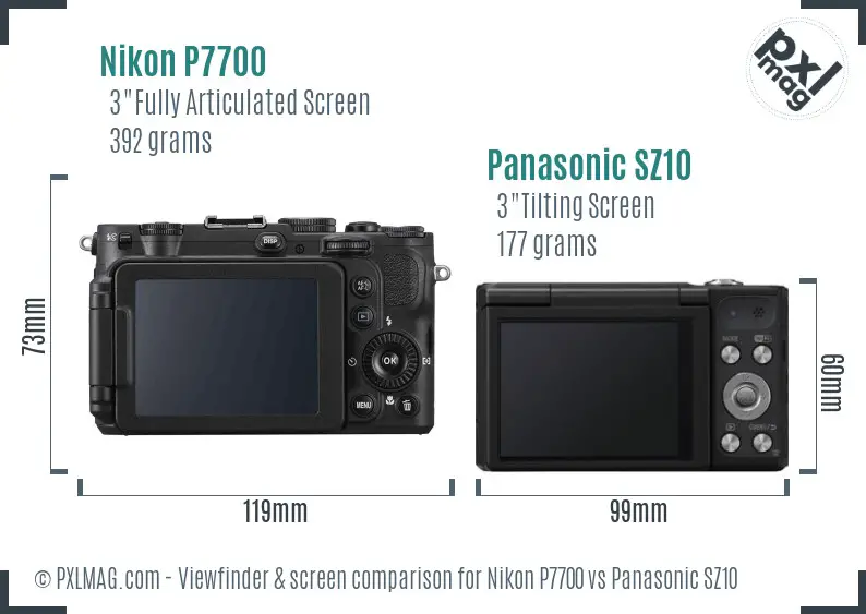 Nikon P7700 vs Panasonic SZ10 Screen and Viewfinder comparison