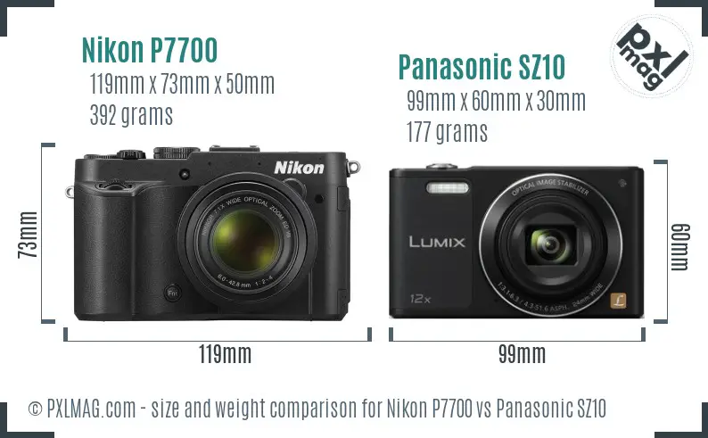 Nikon P7700 vs Panasonic SZ10 size comparison