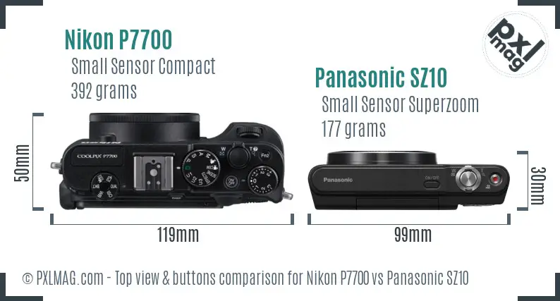 Nikon P7700 vs Panasonic SZ10 top view buttons comparison